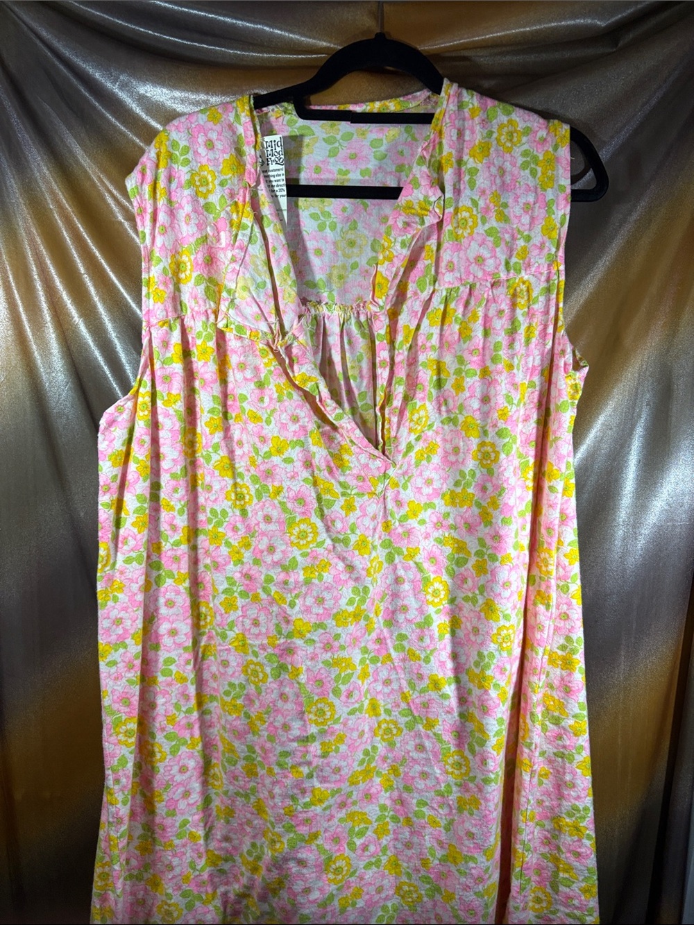Vintage flannel Sleeveless Pink & Yellow Floral‎ Dress or pajama 411